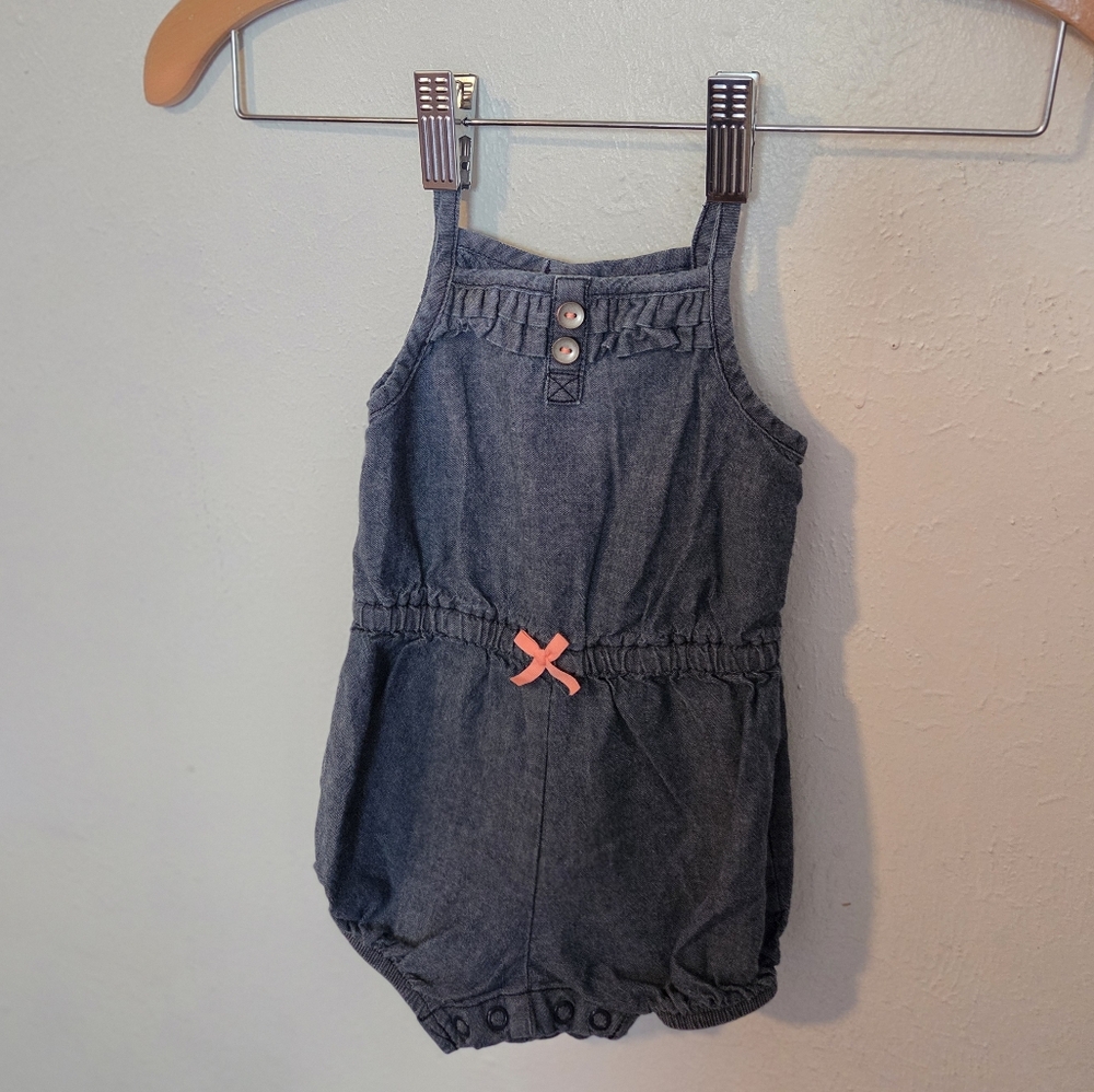 Carter's Blue Denim Romper with Pink Accent